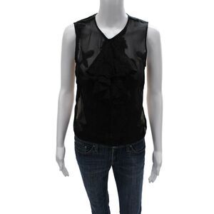 Dries Van Noten Women Black Floral V-Neck Sleeveless Blouse Size 38